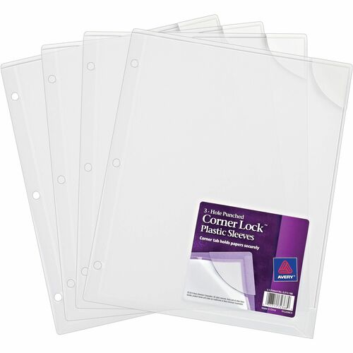 Avery Plastic Binder Sleeve, Corner Lock, 4/PK, 20 pg Cap., Clear
