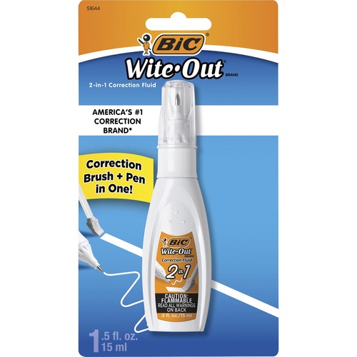 Bic Wite-Out 2 In 1 Correction Fluid, 15ml, White