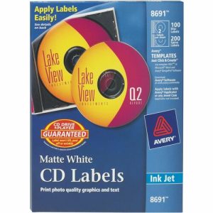 Avery  CD Labels, Inkjet Matte, 100/PK, White