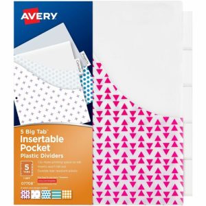 Avery  Dividers,Insertable,5-Tab,3HP,9-1/4"x11-1/8",36Sets/CT,MI