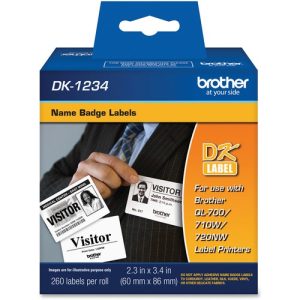 Brother Name Badge Labels, Adhesive, 2.3"x3.4", 260/RL, WE