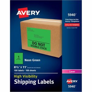 Avery  Shipping Labels,Laser,Hi Vis,8-1/2"x11",100/BX,Neon GN
