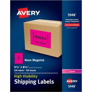 Avery  Shipping Labels,Laser,Hi Vis,5-1/2"x8-1/2",200/BX,Neon MA