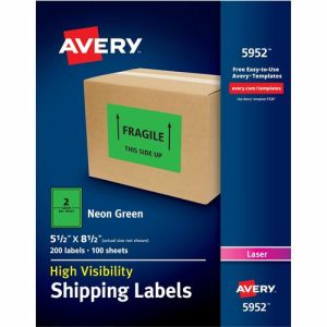 Avery  Shipping Labels,Laser,Hi Vis,5-1/2"x8-1/2",200/BX,Neon GN