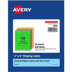 Avery  Shipping Labels,10UP,2"x4",50Shts,500Lbls/BX,NE/Ast