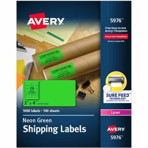 Avery  Shipping Labels,10UP,2"x4",100Shts,1000Lbls/BX,NE/GN