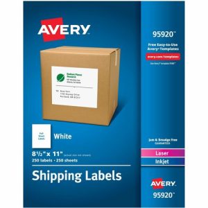 Avery  Shipping Labels, Lsr, 8-1/2"x11", 250/BX, White