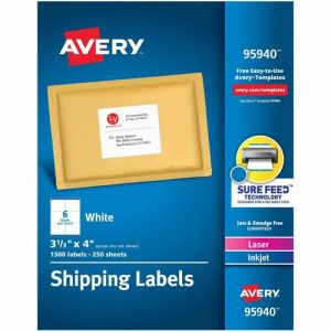 Avery  Shipping Labels, Lsr, 3-1/3"x4", 1500/BX, White