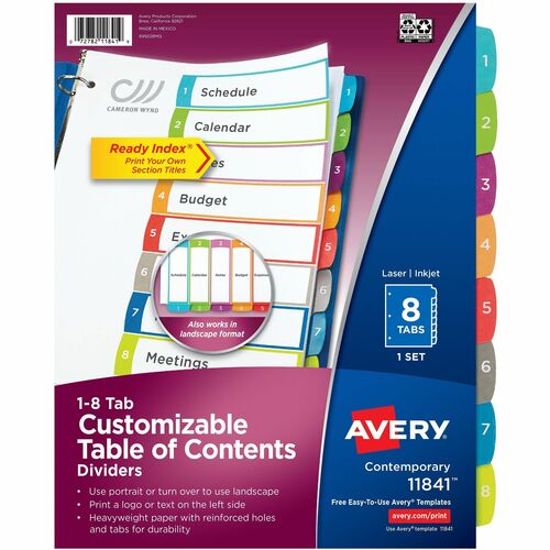 Avery Ready Index Dividers, 8-Tabs, 1 Set, Multi