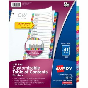 Avery  Ready Index Dividers, 31-Tabs, 31/ST, Multi