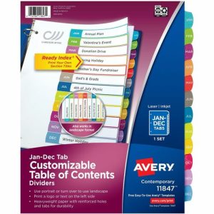 Avery  Ready Index Dividers, Jan-Dec Tabs, 24/ST, Multi