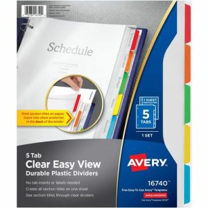 Avery  Plastic Dividers, Ltr, 9-1/2"x11", 5-Tab, 1 ST, Clear