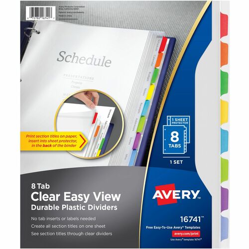 Avery Plastic Dividers, Ltr, 9-1/2"x11", 8-Tab, 1 ST, Clear
