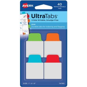 Avery  Ultra Mini Tabs, 1"x1-1/2", 40/PK, Primary AST