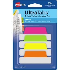 Avery  Ultra Margin Tabs, 2-1/2"x1", 24/PK, Neon