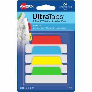 Avery  Ultra Margin Tabs, 2-1/2"x1", 24/PK, Primary AST