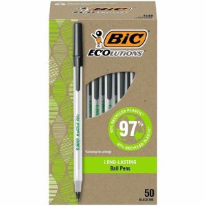 Bic  Pen,Ballpoint,Stick,1.0mm,50/BX,Semi-CL Barrel/Black Ink
