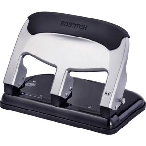 Bostitch (Stanley Bostitch) Hole Punch, 3HP, EZ Squeeze, 40 Sht Cap, Black/Silver