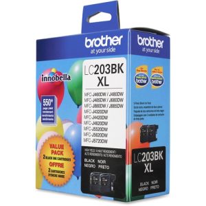 Brother Ink Cartridge, f/LC203XL, 550 Page Yield, 2/PK, Black