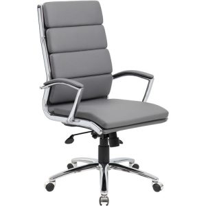 Boss Office Products  High-back Chair, Executive, Vinyl, 27"x28"x43"-47", Gray