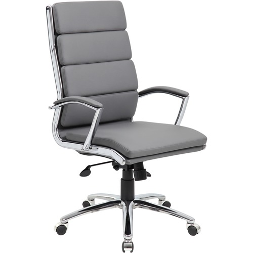 Boss Office Products High-back Chair, Executive, Vinyl, 27"x28"x43"-47", Gray