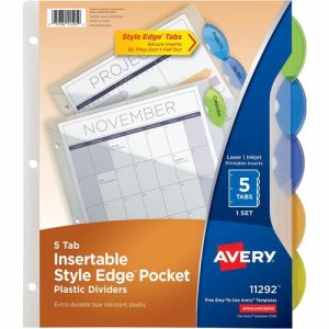 Avery  5-Tab Insertable Style Edge Pocket, Plastic Div, 1 ST, Multi