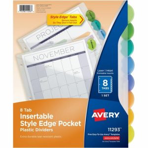 Avery  8-Tab Insertable Style Edge Pocket, Plastic Div, 1 ST, Multi
