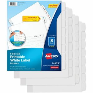 Avery  Dividers, Big Tab, w/Labels, 3HP, 8-Tab, 4 Sets/PK, White