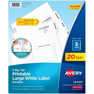 Avery  Dividers with Big Tabs, Easy Peel, 5-Tab/ST, 20 Sets/BX, WE