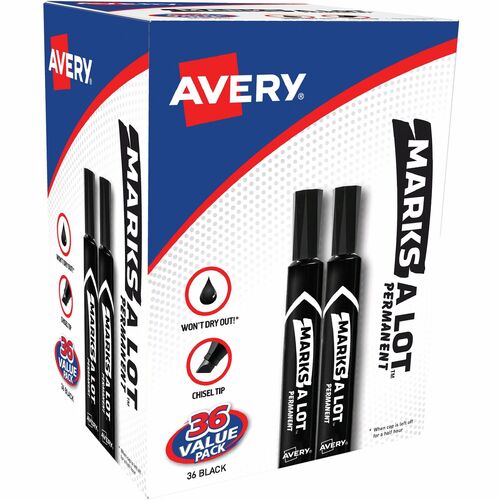 Avery Permanent Markers, Chisel Tip, Large, 36/BX, Black