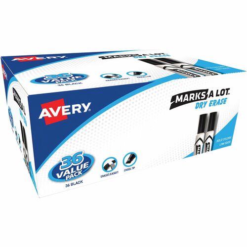 Avery Dry-erase Markers, Desk Style, Chisel Tip, 36/BX, Black Ink