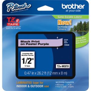 Brother  Label Tape,Laminated,f/P-touch,0.47"x26.2',PastelPurple