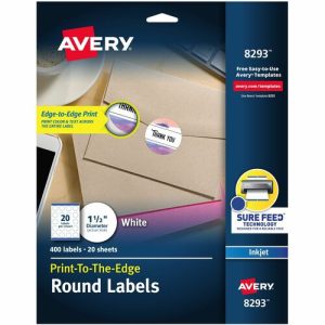 Avery Inkjet Labels, Round, 1-1/2" Diameter, 400/PK, Matte White