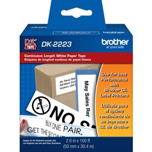 Brother Continuous-Length Paper Labels, 2"x100', 1/RL, BKWE
