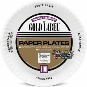Ajm Packaging Corporation  Plates, Paper, 9"Dia, 100/PK, White