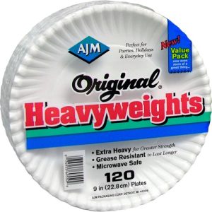 Ajm Packaging Corporation  Plates, Heavyweight Paper, 9", 120/PK, White