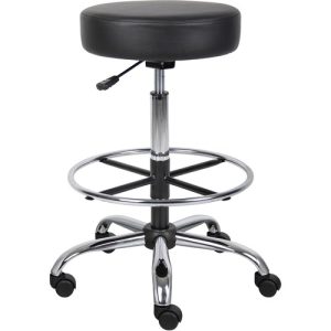 Boss Office Products  Stool, Medical/Drafting, w/Footring, 25"x25"x28"-34", Black