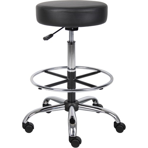 Boss Office Products Stool, Medical/Drafting, w/Footring, 25"x25"x28"-34", Black