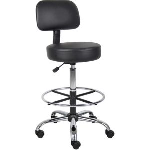 Boss Office Products Stool,Antimicrobial,Med/Drafting,Backrest,25"x25"x41",BK