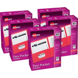Avery  2-Pocket Folder, Letter-size, 20Sh/Pocket, 125/CT, Red