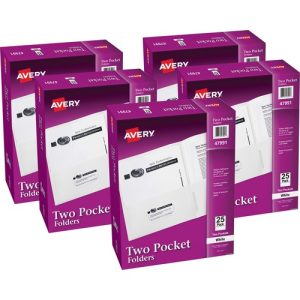 Avery  2-Pocket Folder, Letter-size, 20Sh/Pocket, 125/CT, White