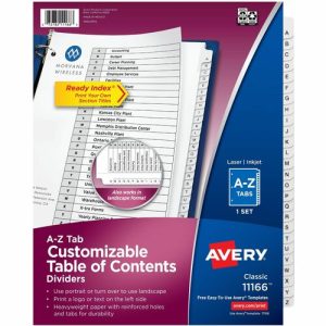 Avery  Dividers, Ready Index, A-Z, 9-3/4" x 11", 26/Set, White