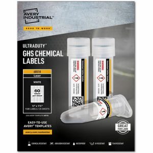 Avery  Labels, GHS Chemical, Laser, 1/2"x1-3/4", 1500/PK, White