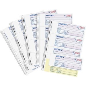 Adams Money Receipt Book,Spiral,2Pt,200 Shts,7-5/8"x11",5/PK,WE/CA