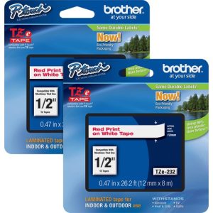 Brother  Tape Cartridge, Laminated, f/P-Touch 8m, 1/2", 2/BD, RD/WE