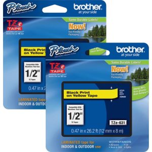 Brother  Tape Cartridge, Laminated, f/P-Touch 8m, 1/2", 2/BD, BK/YW