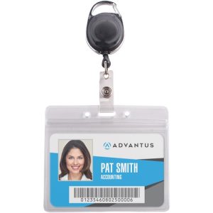 Advantus Corp. Badge Holders w/Reel, 3-3/4"x2-7/12"Insert, 10/PK, BK/CL