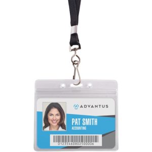 Advantus Corp. Badge Holders, w/36"L Lanyard, Horiz, 20/PK, Black/Clear