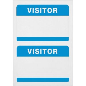Advantus Corp. Badge Stickers, "Visitor", 3-1/2"x2-1/4", 100/BX, White/Blue