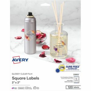 Avery  Labels, Square, 12UP, Laser/Inkjet, 2"x2", 120/PK, Glossy CL
